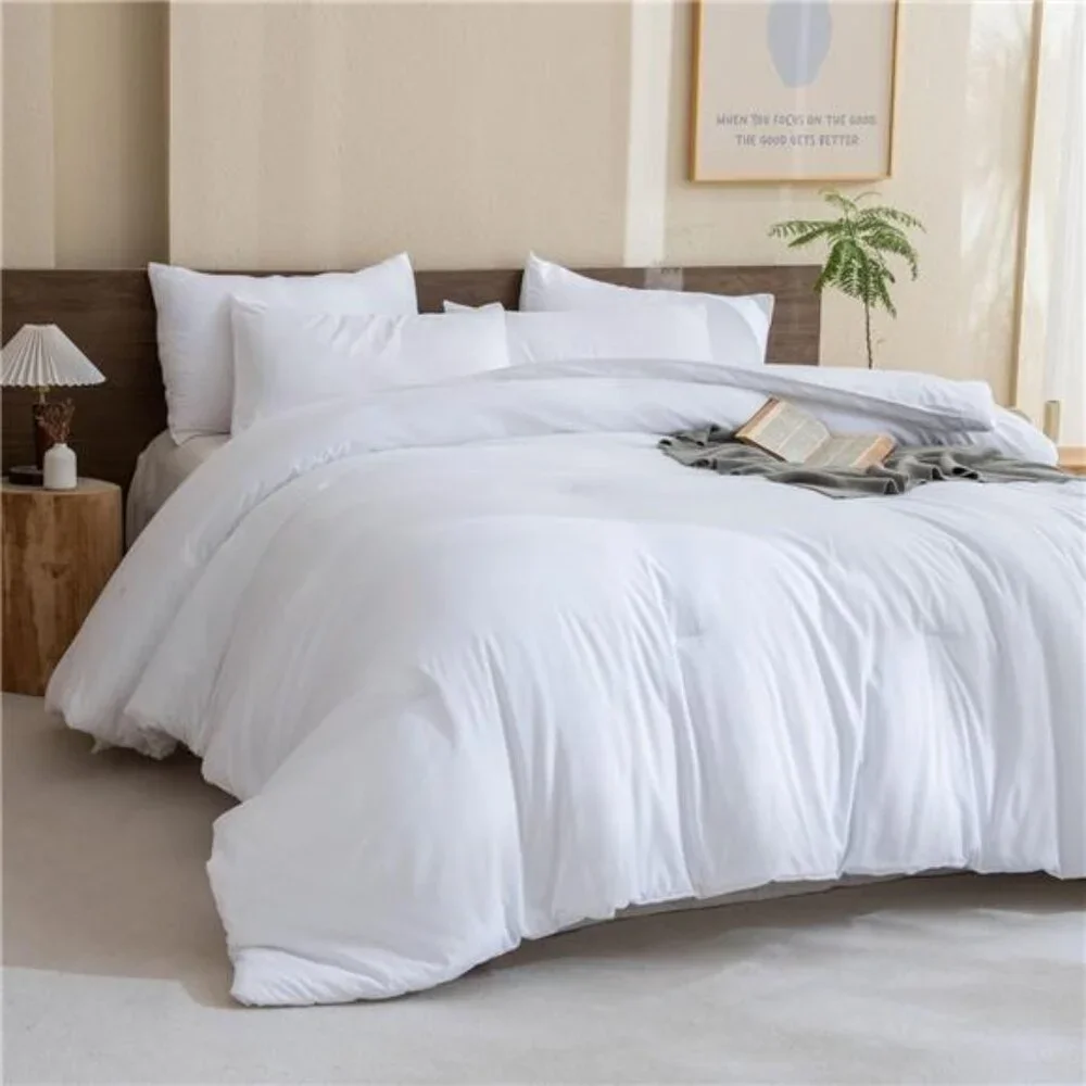 Classic Pure White Comforter Queen Size, 3 Pieces Boho Comforter Set